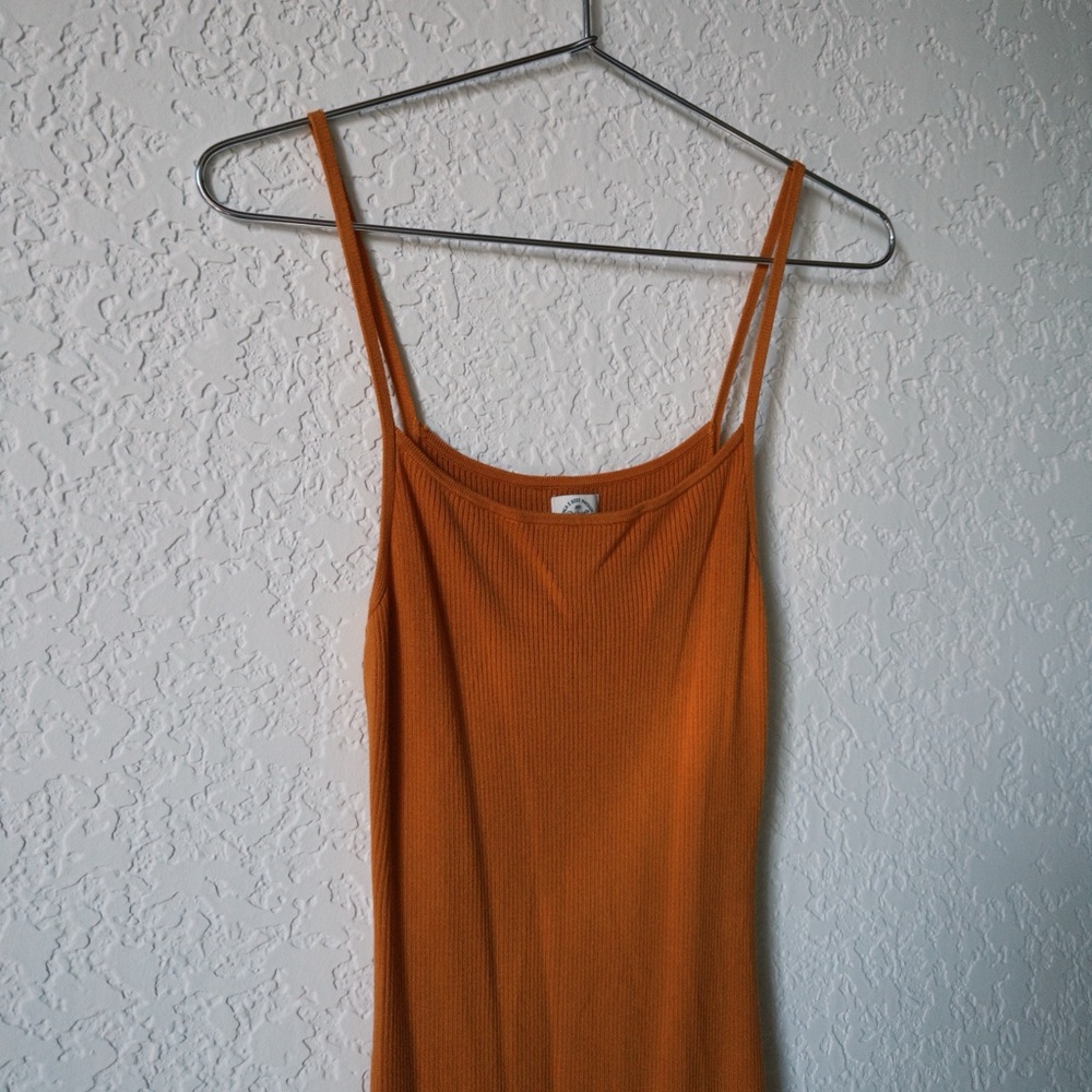 RVCA X ROSE MACHADO RUST COPPER ORANGE RIBBED SPAGHETTI STRAP MIDI DRESS SMALL - Picture 3 of 5